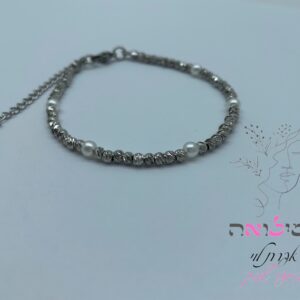 צמיד גולדפילד כסף חרוז פנינה
