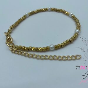 צמיד גולדפילד זהב חרוז בשילוב פנינה וכסף