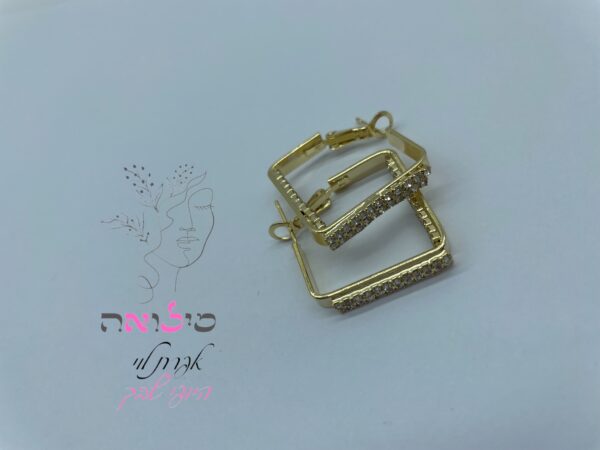עגילי חישוק גולדפילד זהב מרובע יהלומים קטן