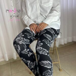 טייץ מדוגם ארוך chic עלים גדולים שחור ולבן