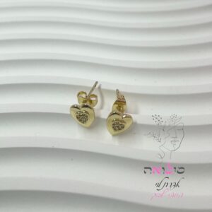 עגילים גולדפילד צמודות זהב לב משובץ יהלומים