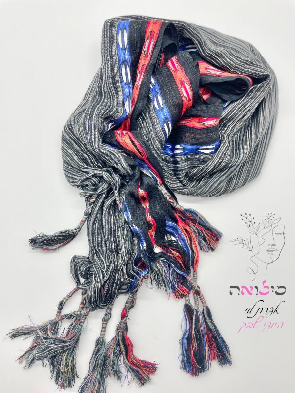 ⁦מטפחת לונג שיק פסיים שחור⁩ – תמונה ⁦2⁩