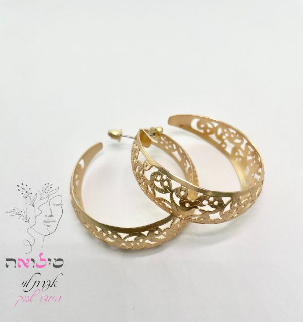 ⁦עגילי חישוק גולדפילד זהב תחרה⁩ – תמונה ⁦3⁩