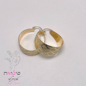 עגילי חישוק גולדפילד זהב דוגמאת מעוינים