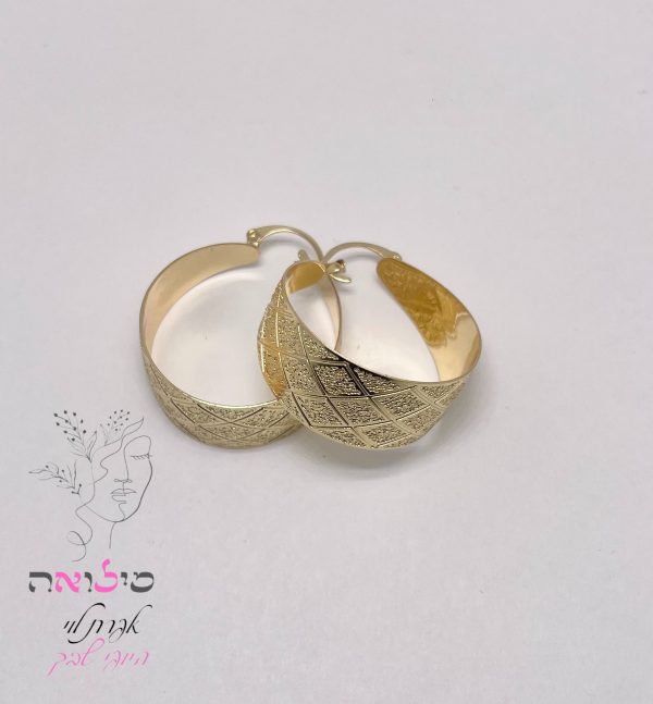 עגילי חישוק גולדפילד זהב דוגמאת מעוינים