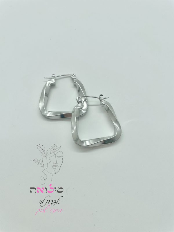 עגילי חישוק גולדפילד כסף מרובע בינוני