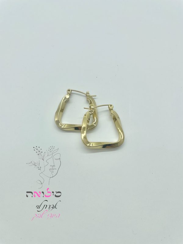 עגילי חישוק גולדפילד זהב מרובע בינוני