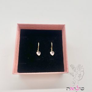 עגילים גולדפילד זהב לב יהלום ורוד