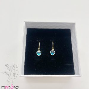 עגילים גולדפילד זהב לב יהלום טורכיז