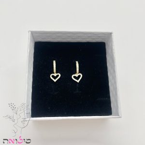 עגילים גולדפילד זהב לב חלול מנצנץ