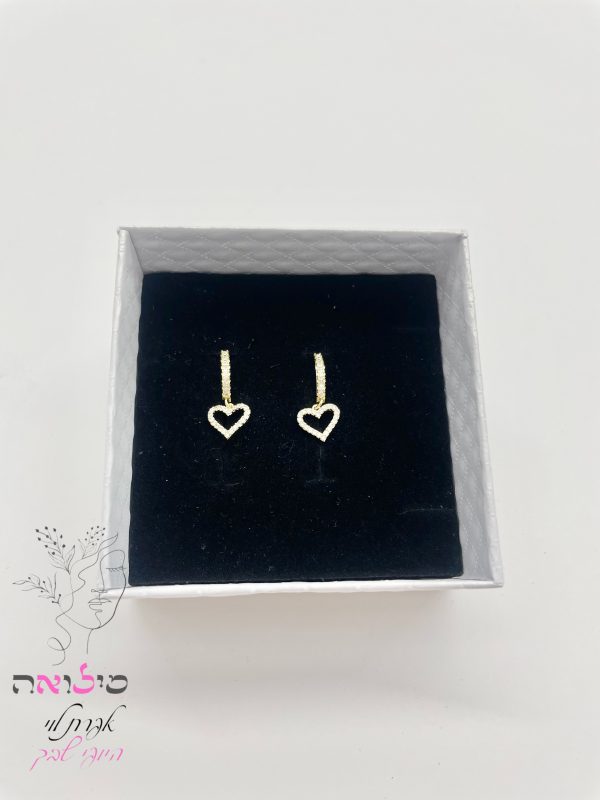 עגילים גולדפילד זהב לב חלול מנצנץ