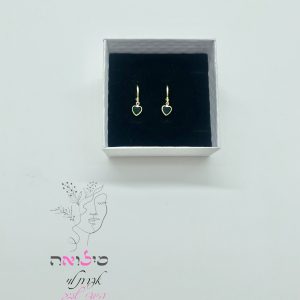 עגילים גולדפילד זהב לב יהלום ירוק