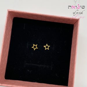 עגילים גולדפילד צמודות זהב כוכב חלול