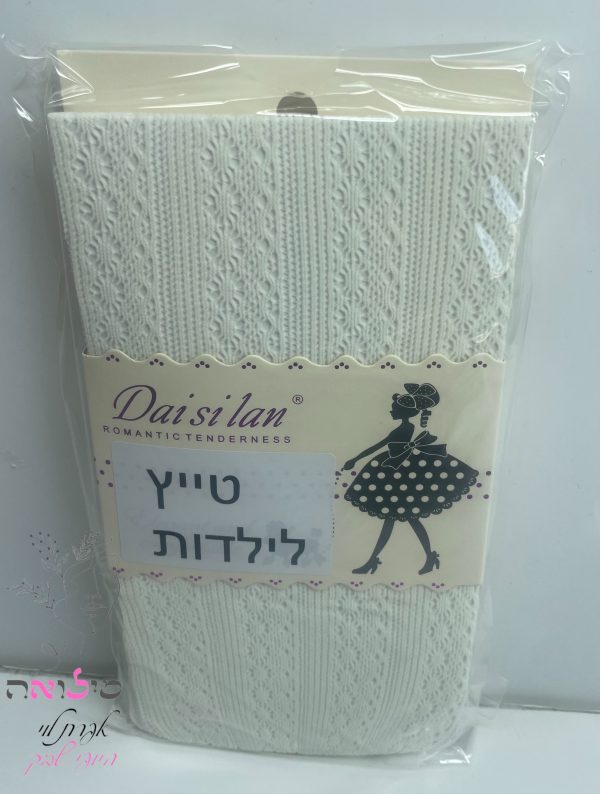 טייץ תחרה לילדות דוגמת פסים לבן