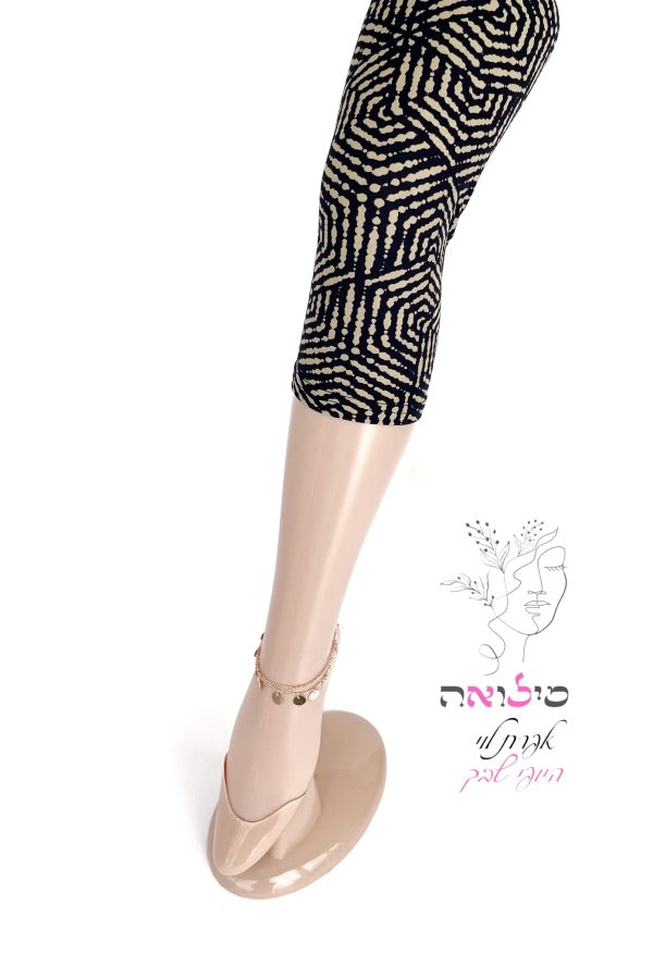 טייץ מדוגם chic 3/4 דוגמת משושה כחול חום