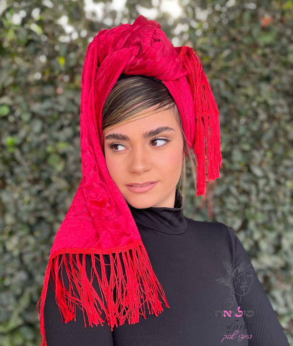 ⁦מטפחת לונג קטיפה חגיגית אדום יין⁩ – תמונה ⁦2⁩