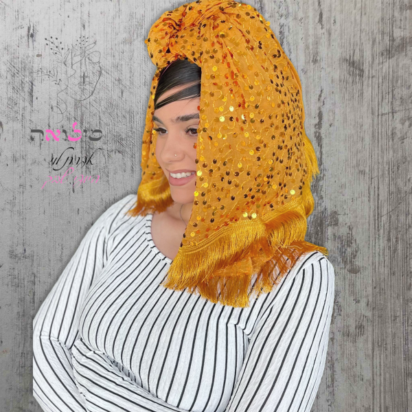 ⁦מטפחת פייטים גדולים חרדל⁩ – תמונה ⁦2⁩