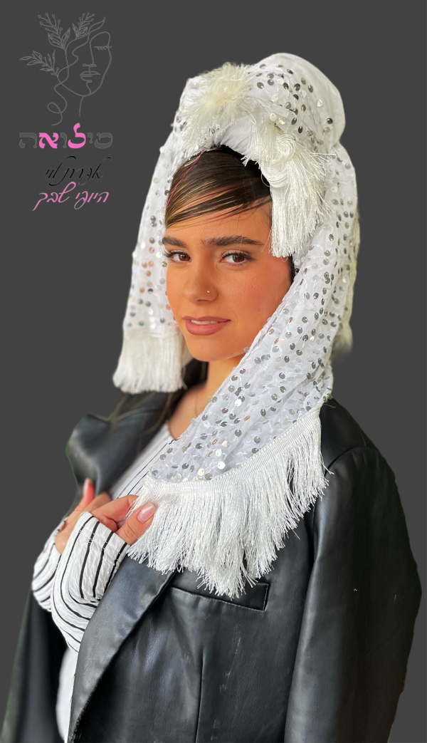 ⁦מטפחת פייטים גדולים לבן⁩ – תמונה ⁦3⁩