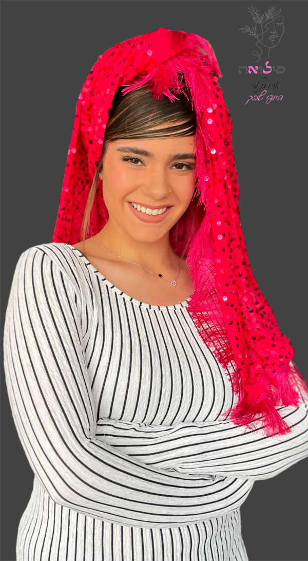 מטפחת פייטים גדולים ורוד פוקסיה