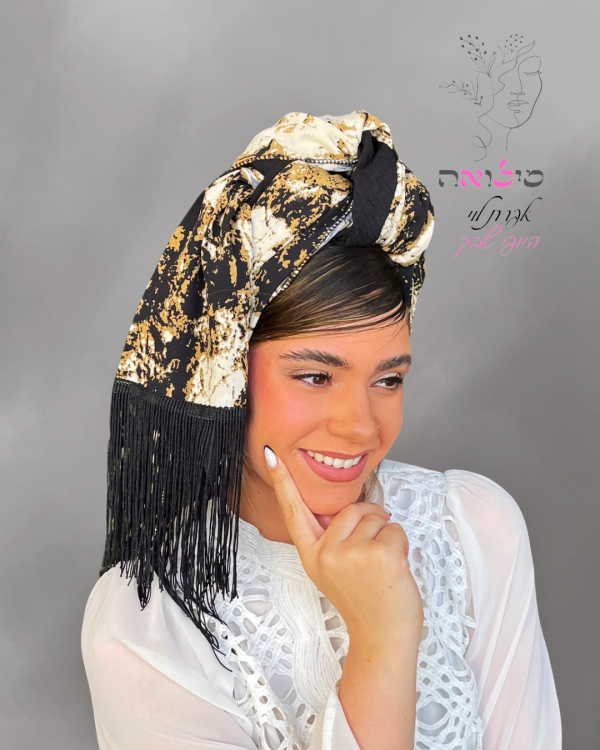 ⁦מטפחת מעוצבת שפריץ זהב משולב שחור⁩ – תמונה ⁦2⁩