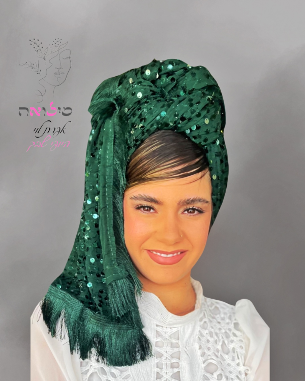 מטפחת פייטים גדולים  ירוק בקבוק
