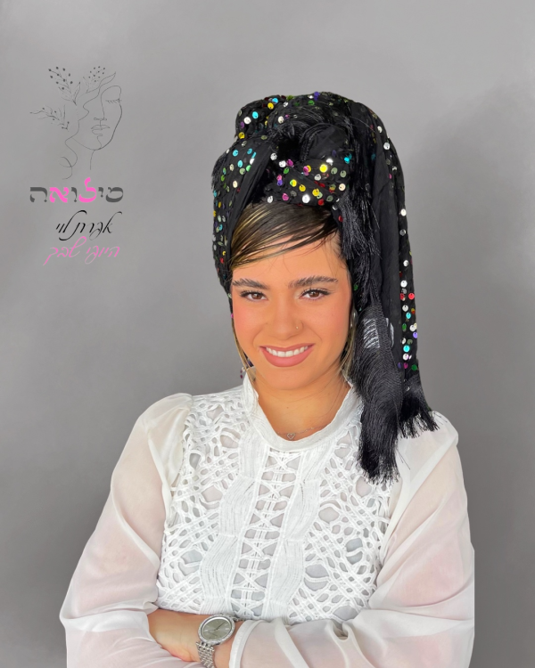 מטפחת פייטים גדולים שחור צבעוני